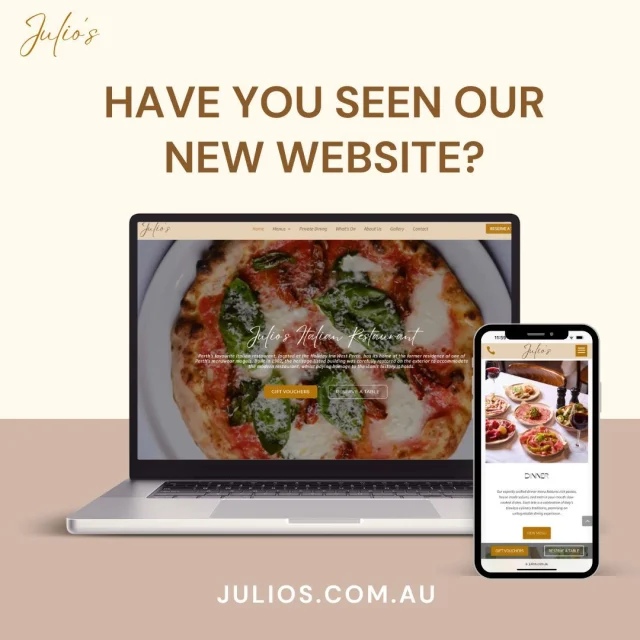 Have you visited our new website yet? 💻✨

Now it’s even easier to check out our menu, book a table, and stay updated on all the deliciousness happening at Julio’s. 

We’d love for you to take a look and let us know what you think! 💬

Visit us online: julios.com.au

#julios #newwebsite #food #pertheats