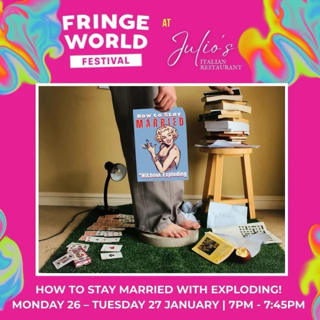 🎭 Need a little laughter to survive the holidays? 

Step into the hilariously unexpected world of How to Stay Married Without Exploding with @matthewj.yo  and @thesimictheatreco — a solo show about performativity, nostalgia and what happens when your bubble bursts.

Get your tickets [link in bio]

#JuliosItalian #FringeFestival #Comedy #ToDoPerth