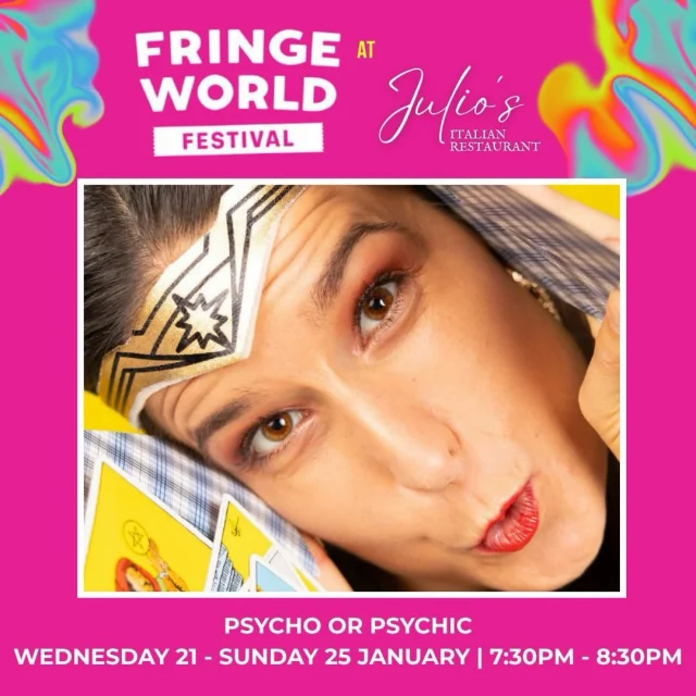 Psychic… or psycho? You decide 🔮

This January 2026, Psycho or Psychic takes the stage Julio’s Italian — a bold, unhinged Fringe World comedy with @sarah.rf98 delivering chaos, surprises and seriously big laughs.

Get your tickets [link in bio]

@fringeworldperth 

#JuliosItalian #FringeFestival #Comedy #Theatre #ToDoPerth
