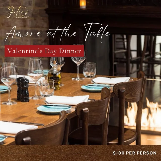 Italians don’t rush romance—they savour it. This Valentine’s Day, let us do the same. ❤️

Indulge in a beautifully curated menu, from seared beef medallions to a decadent dessert made for sharing.

An intimate evening of Italian passion awaits — tables are limited. ✨

Secure your Valentine’s Day dinner now [link in bio]

#juliositalian #valentinesday #datenight #pertheats