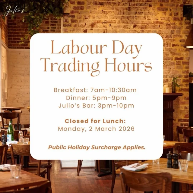 We’ll be closed for lunch today, but ready to serve you for breakfast and dinner. 

See you soon! ✨

#labourday #pertheats