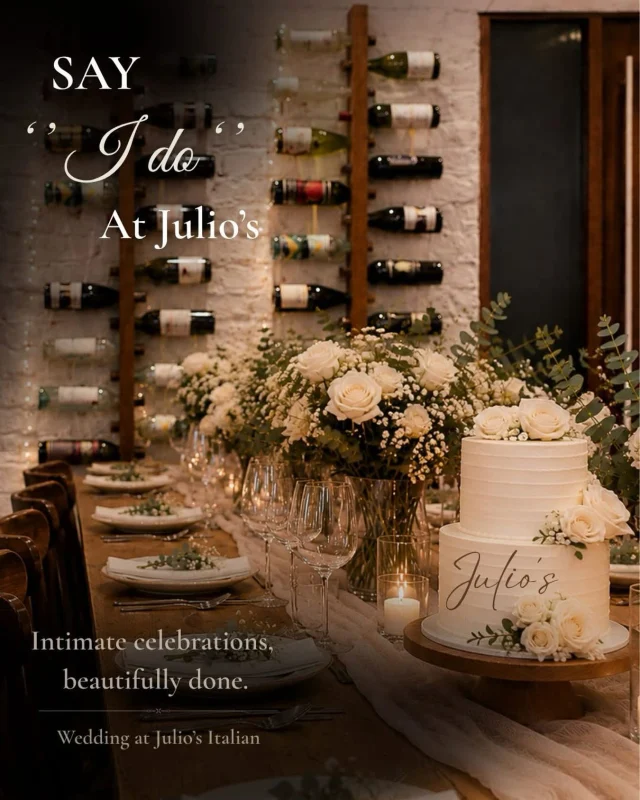 Some weddings are remembered for how they looked.✨

 The best ones are remembered for how they felt. 🤍

The laughter between courses, candlelight reflecting off wine glasses, one long table filled with your favourite people, and a night you wish lasted a little longer.🍷

At Julio’s Italian, intimate celebrations are made to be felt long after the last toast.🥂

#JuliosWestPerth #PerthWeddings #PerthWeddingVenue #westperth