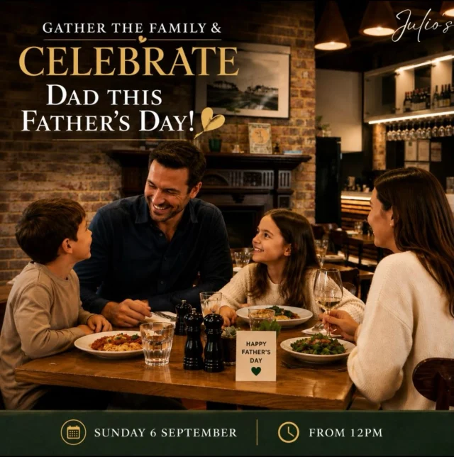 🍝 Celebrate Dad the Italian way this Father’s Day at Julio’s Italian. 🇮🇹 

Gather the family, share a delicious lunch, and raise a glass to the father figures who deserve to be spoiled. From authentic Italian flavours to warm hospitality, we’ll make it a day to remember.

📅 Father’s Day Lunch 

📍 Julio’s Italian 

🍷 Great food, family, and unforgettable moments

Book your table today via the link in our bio.

#fathersday #juliositalian #westperth